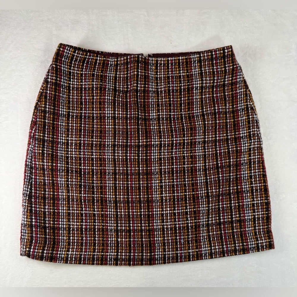 Loft Outlet Tweed Multicolor Mini Skirt Size 6 Womens Brown And Red Burgundy
